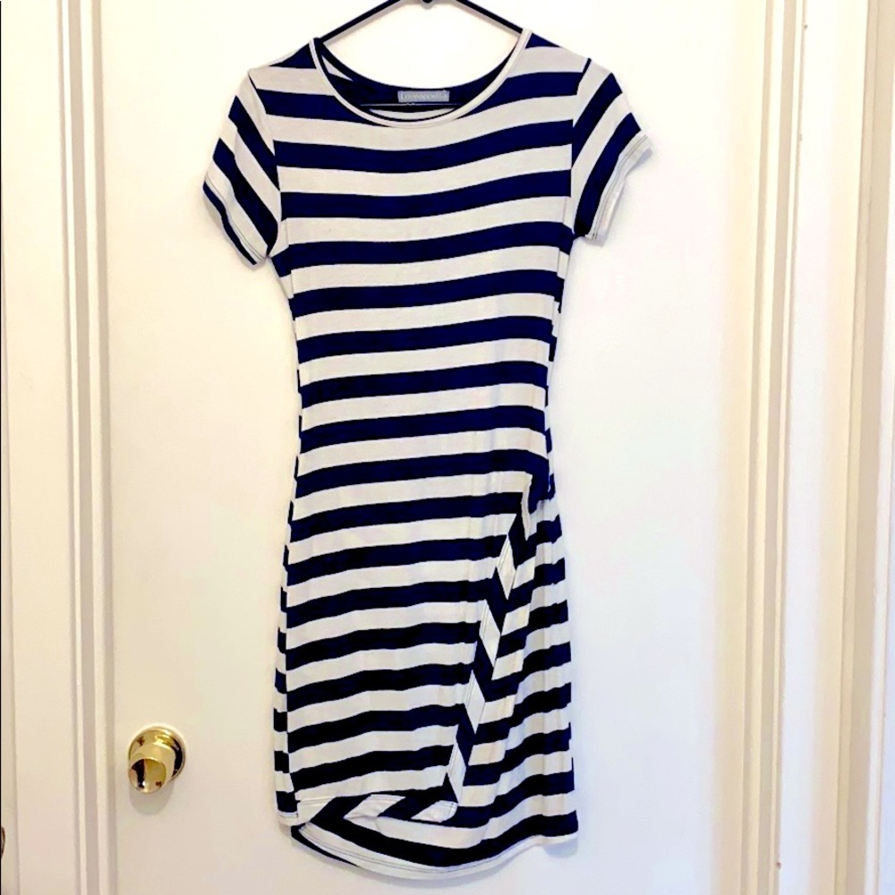 Loveappella Navy blue & white striped dress